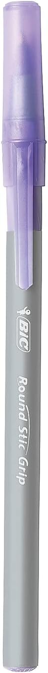 BIC Round Stic Grip Xtra Comfort Kugelschreiber, mittlere Spitze (1,2 mm), violette Tinte, 12 Stück,