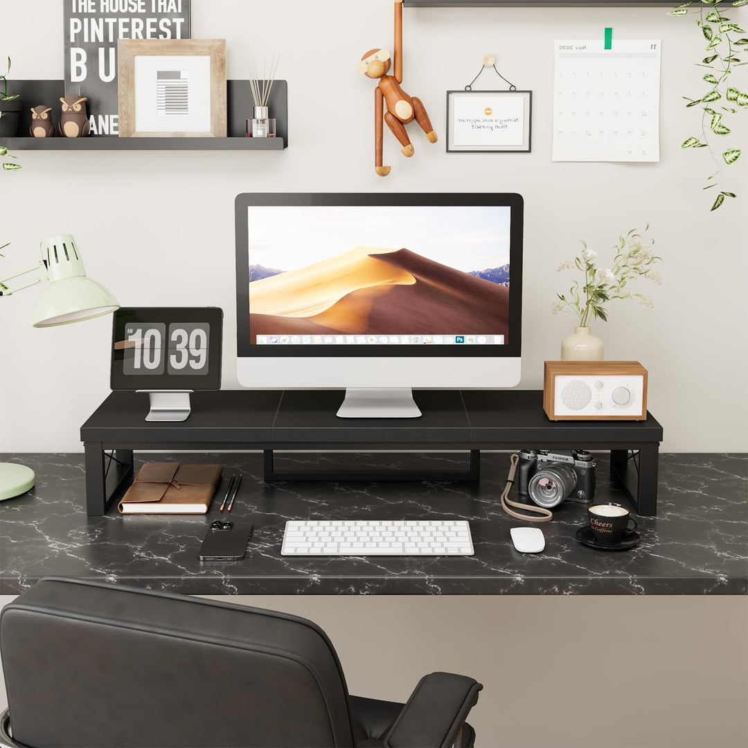 IBUYKE Dual Monitorständer, Computer Bildschirmerhöhung, 97cm Holz Schreibtisch Monitor Erhöhung mit