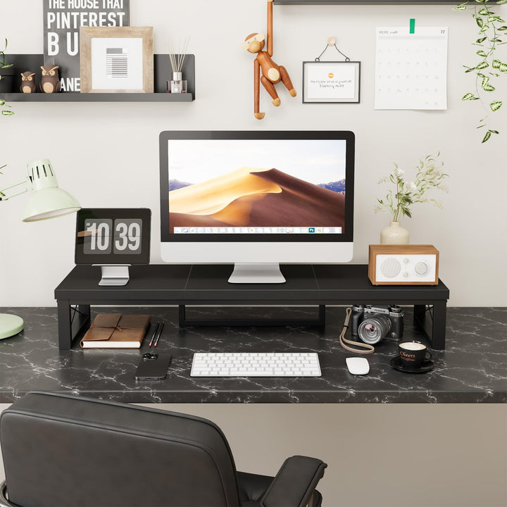 IBUYKE Dual Monitorständer, Computer Bildschirmerhöhung, 97cm Holz Schreibtisch Monitor Erhöhung mit
