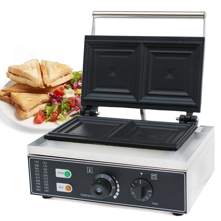 Gewerbliche Sandwich-Maschine 1500W, Doppelte Grillplatten 15x15cm – 5 Min Timer, 50-300°C für Cafés