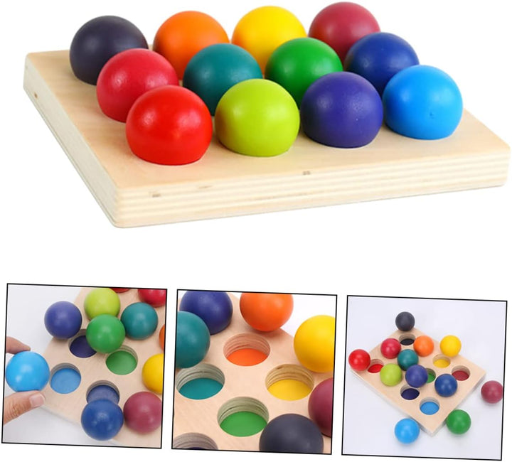 BESTonZON Montessori Holzspielzeug Farbsortierung Lernspiel für Kleinkinder, Regenbogen Sortierbrett