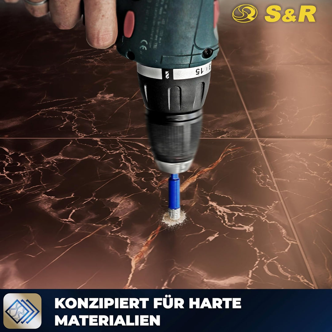 S&R Professional 2-tlg Set 6 mm Diamantbohrer, Diamant Fliesenbohrer und Karbid Glasbohrer, Keramikb