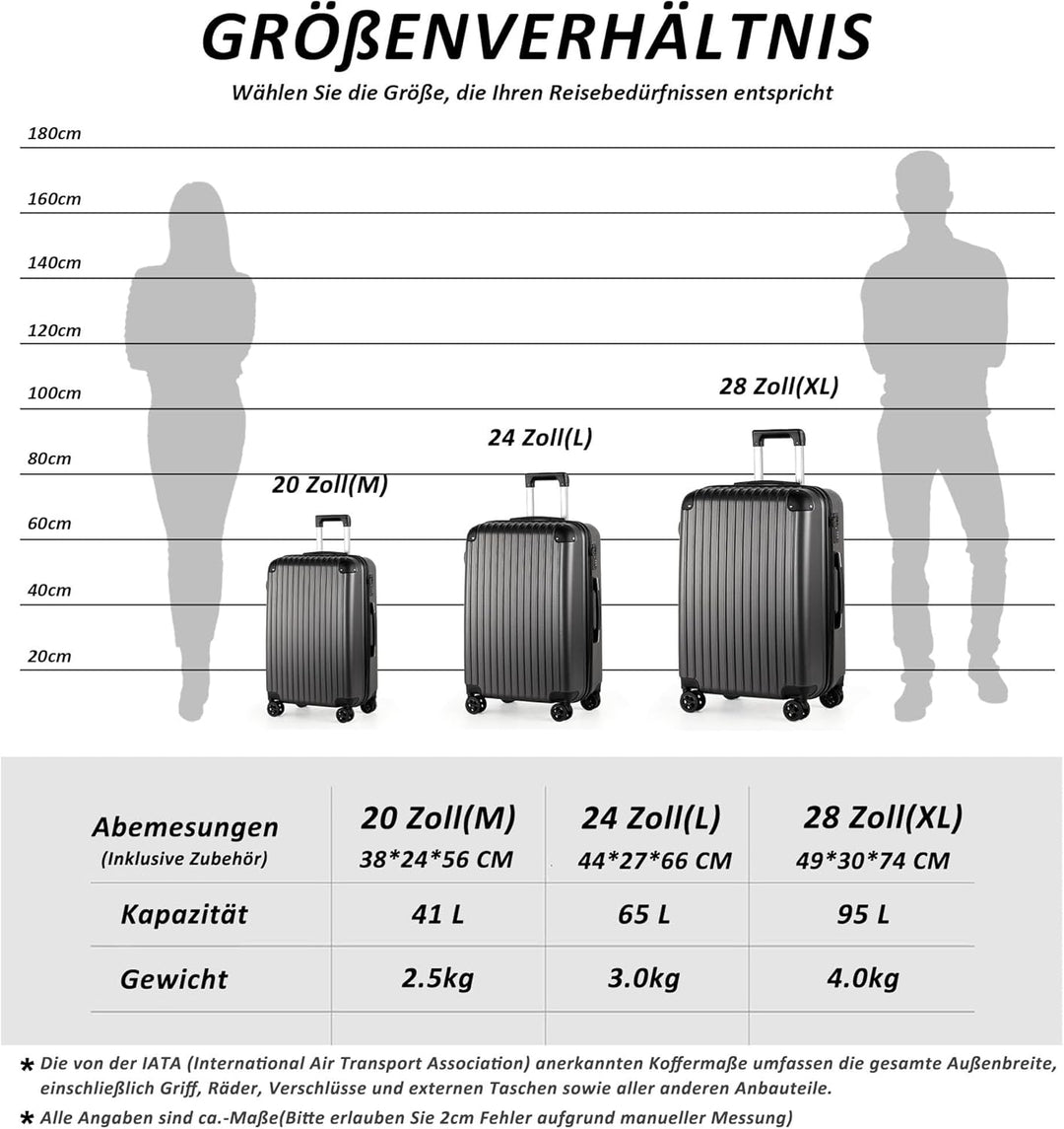 TANTOMI Kofferset 3 teilig hartschale, reisekoffer mit Rollen gross, gepäck-Sets, Koffer & trolleys,