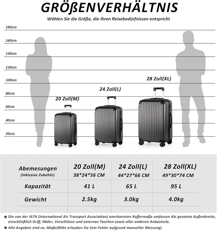 TANTOMI Kofferset 3 teilig hartschale, reisekoffer mit Rollen gross, gepäck-Sets, Koffer & trolleys,
