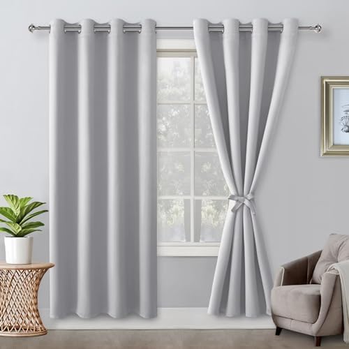 Hiasan Verdunklungsvorhänge Gardinen mit Ösen,Silver grau Blickdicht Vorhänge,2 Stück,140 x 200 cm (