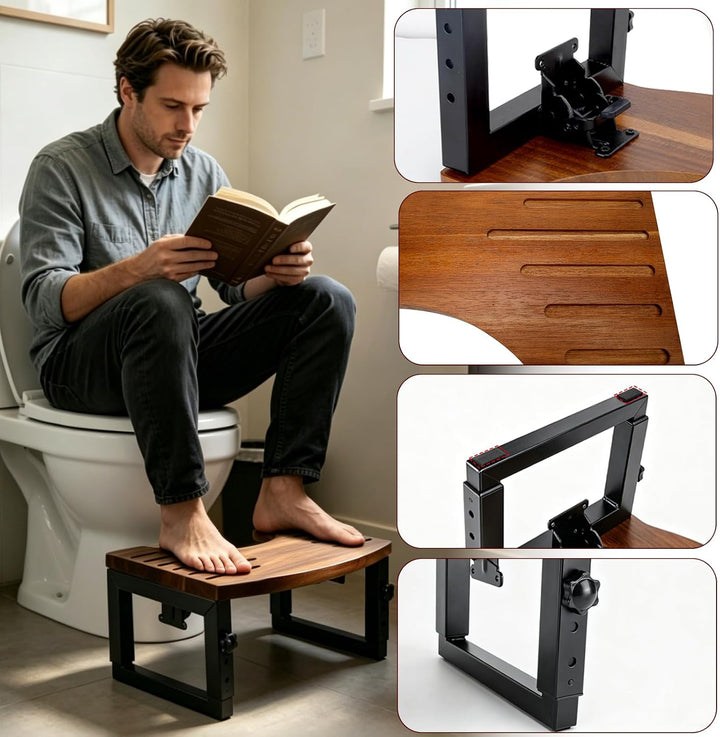 Toilettenhocker Erwachsene Klappbar aus Holz Höhenverstellbarer Klo hocker 18-23cm Rutschfester Kack