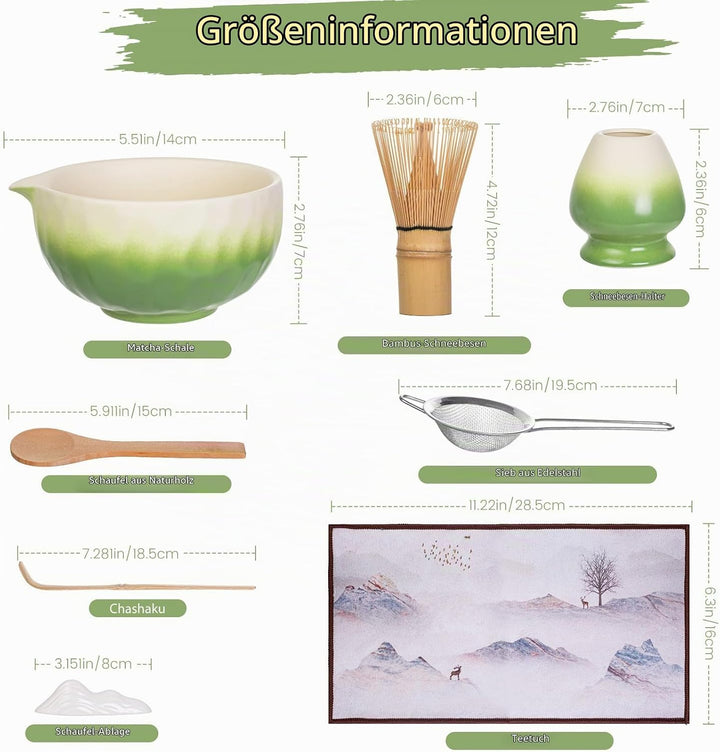 Matcha Set - 8 stuck Vollständiges Matcha Tee Zeremonie Set mit Chasen, Chasen-Ständer,Teeschale, Lö
