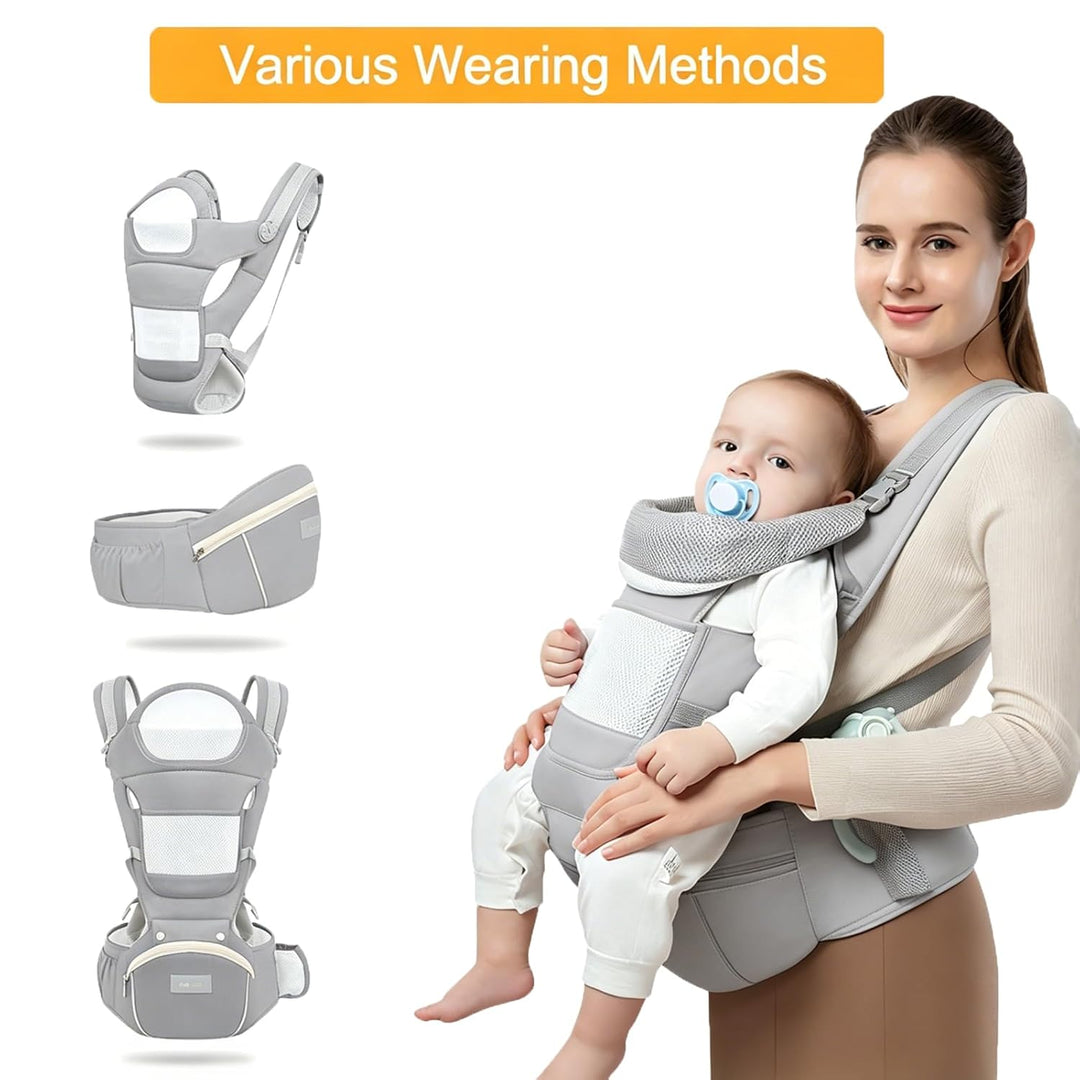 Azeekoom Babytrage Ergonomischemit Hüftsitz, Baumwolle Kindertrage Dorsal und Ventral, Leicht Atmung