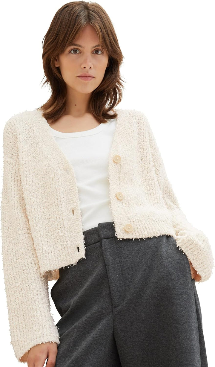 TOM TAILOR Denim Damen Cosy Relaxed Cardigan L 29511 - Soft Neutral Beige, L 29511 - Soft Neutral Be