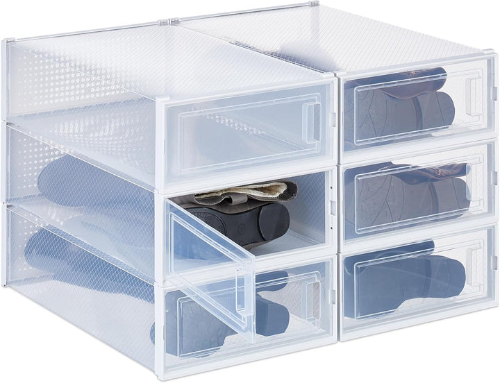 Relaxdays Schuhboxen 6er Set, für Stiefel, Stiefelbox, stapelbar, bis Gr. 44,5, Lüftungsschlitze, fa