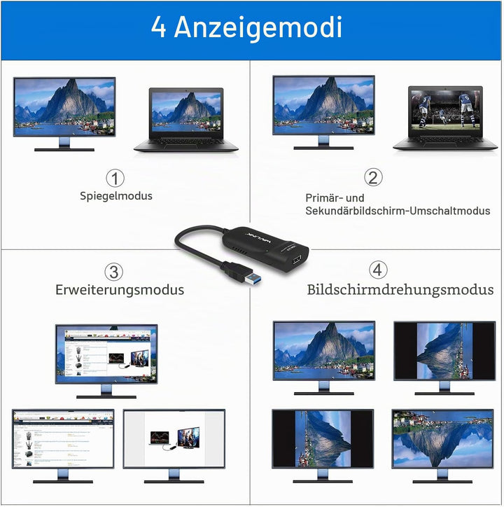 WAVLINK USB 3.0 zu HDMI Adapter Slim Externe Video Karte Display Monitor unterstützt 2048 × 1152 Auf