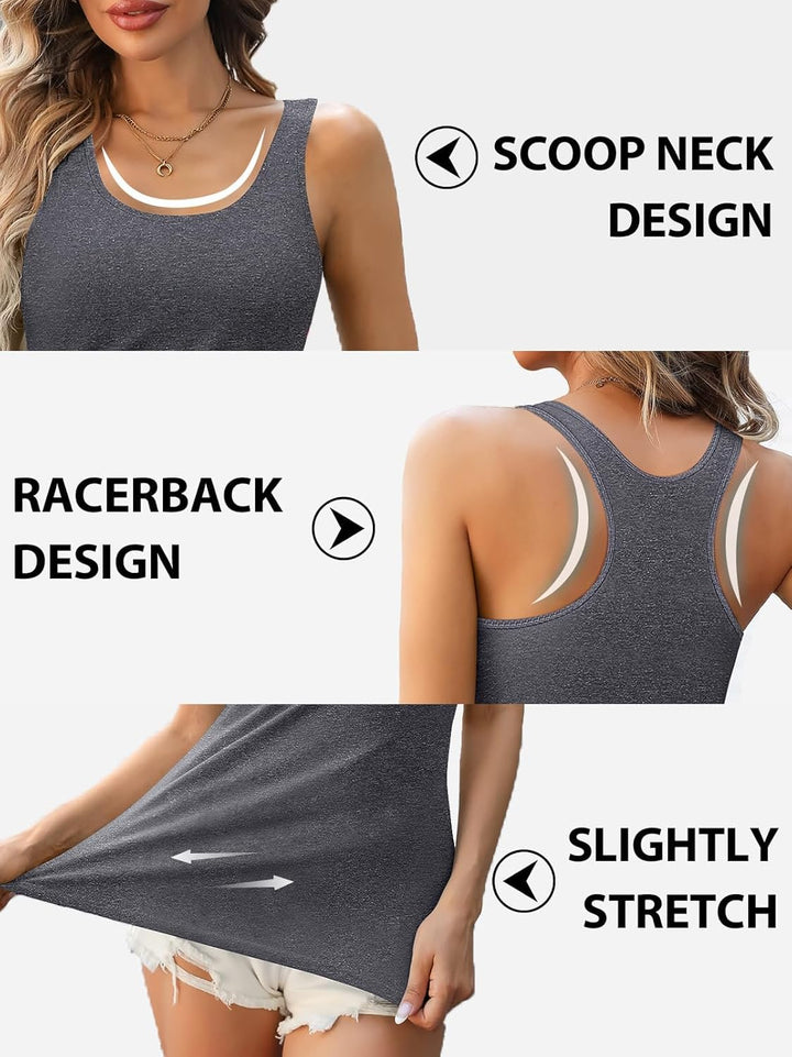 Charmo Unterhemd Damen BH-Hemd Basic Racerback Tank Tops mit Regal-BH Baumwoll Stretch eng Top Slim