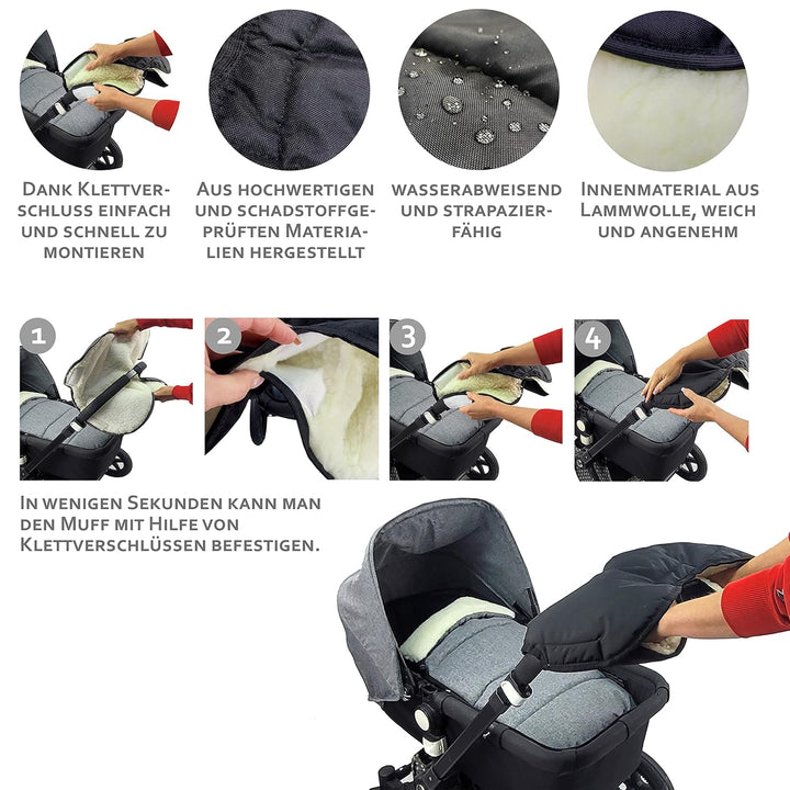 BAMBINIWELT KOMBI-ANGEBOT MUFF + Winterfusssack/MUMIE- aus Lammwolle für Kinderwagen, Buggy, Schlitt