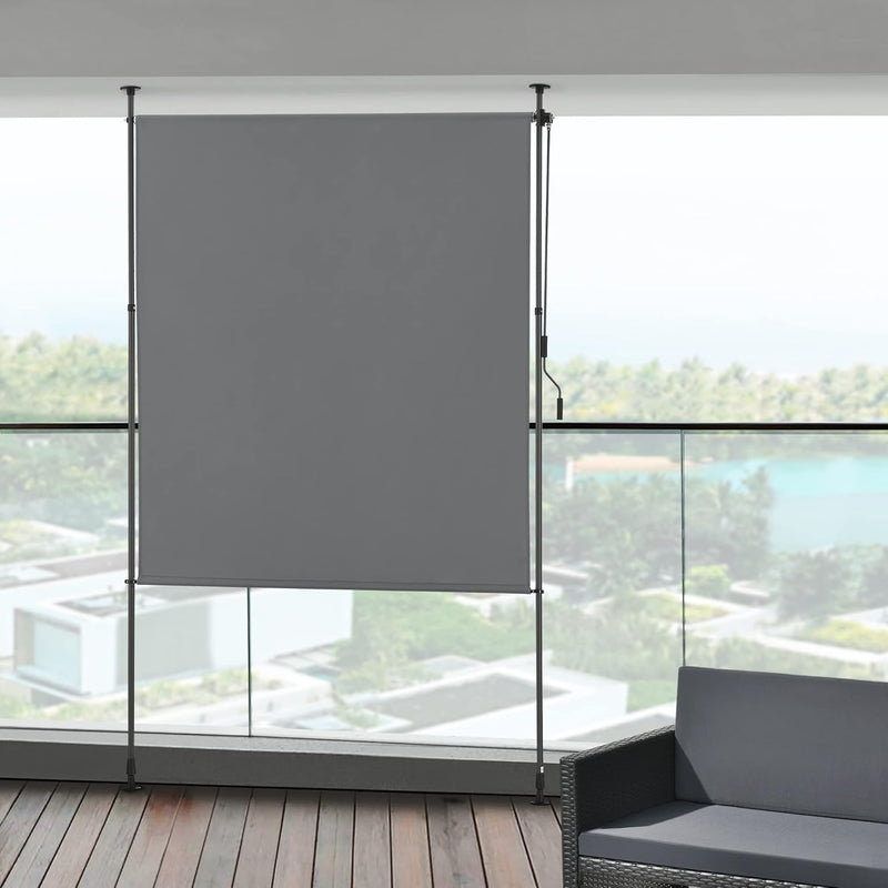 pro.tec Aussenrollo Cimarra 200 x 270 cm Balkonrollo Senkrechtmarkise mit Handkurbel Sichtschutz wit