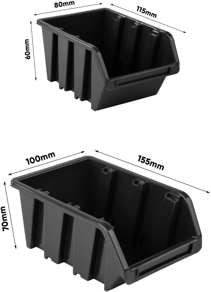 PAFEN Lagersystem Stapelboxen Wandregal - 772 x 780 mm – 73 Stück Boxen Werkstatt Schüttenregal Werk