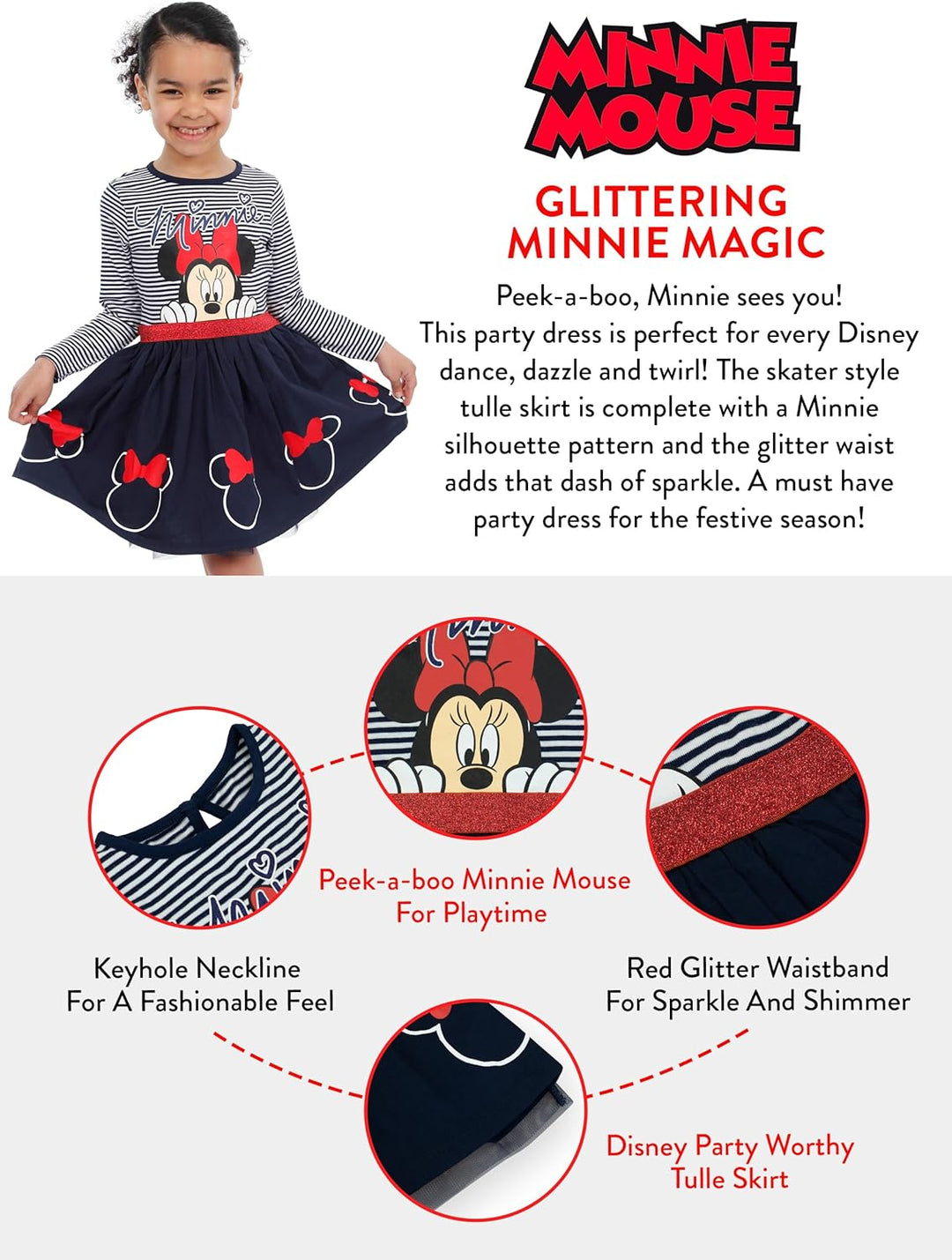 Disney Minnie Maus Kleid Madchen | Minnie Mouse Kleider für mädchen | Kleid Mädchen Festlich 116 Meh