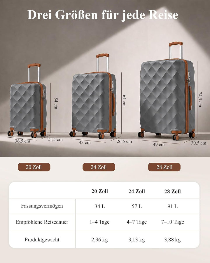 British Traveller Handgepäck Koffer 54x36.5x21.5 cm, Hartschalen Reisekoffer aus ABS+PC mit TSA-Schl