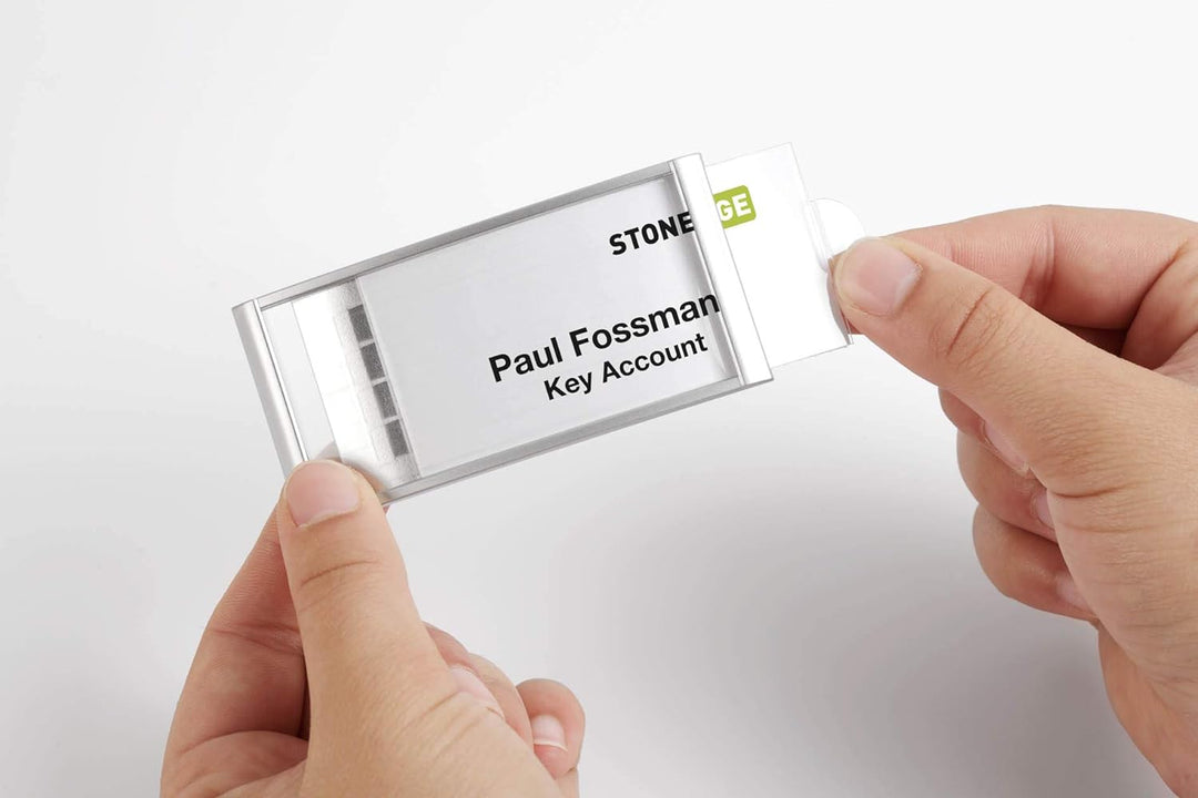 Durable Namensschild Classic mit Kombiklemme, 34 x 74 mm, 10 Stück, silber, 854323, 34 x 74 mm