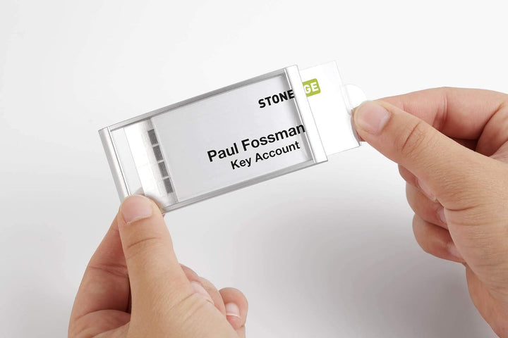 Durable Namensschild Classic mit Kombiklemme, 34 x 74 mm, 10 Stück, silber, 854323, 34 x 74 mm