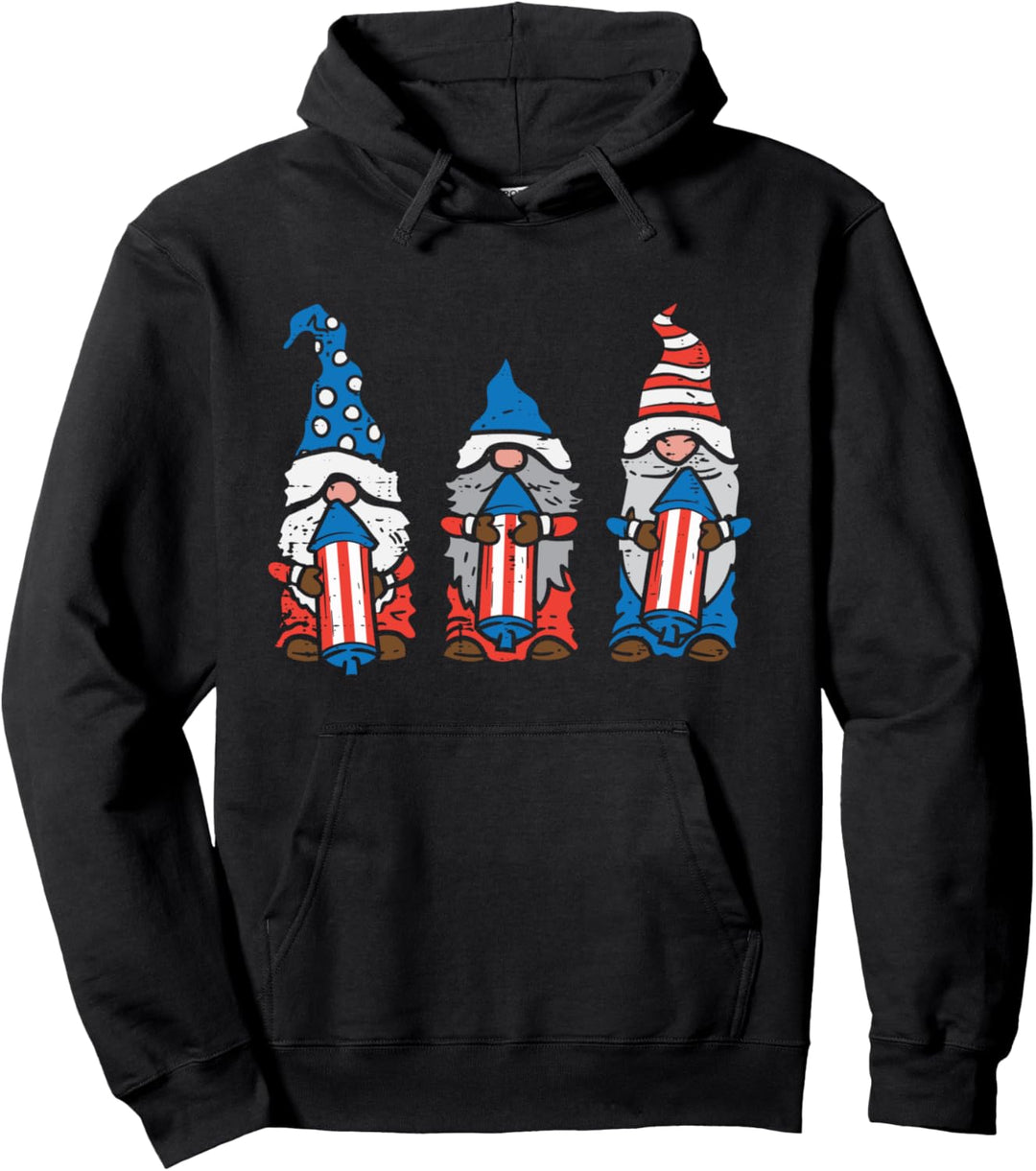 Gnomes Firecrackers American Flag 4th Of July Fourth Women Pullover Hoodie