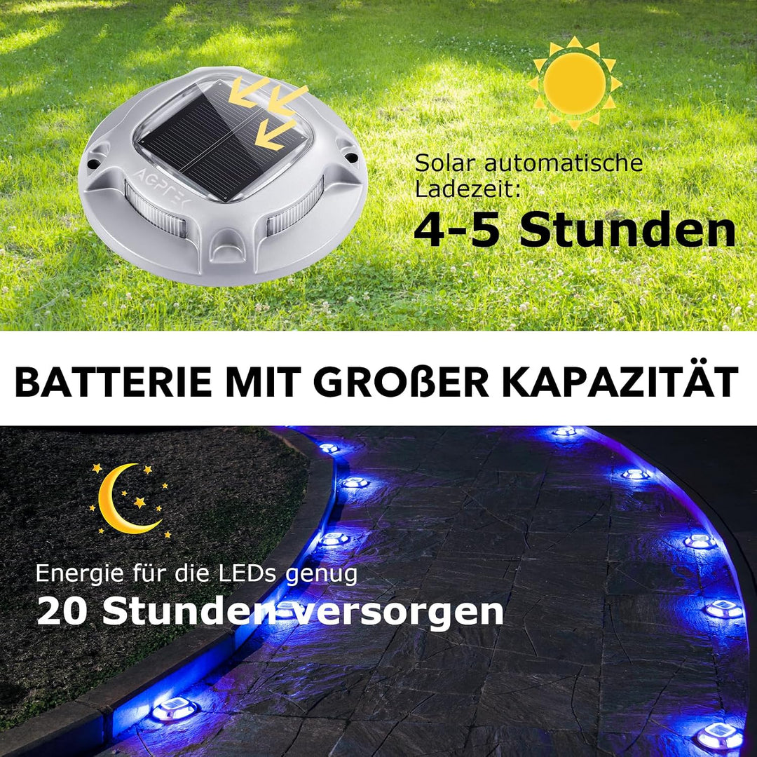 AGPTEK 8 Stück Solar Bodenleuchten Aussen 2 Farbmodi IP68 Wasserdicht Solar Deck Lights Aluminium Bo