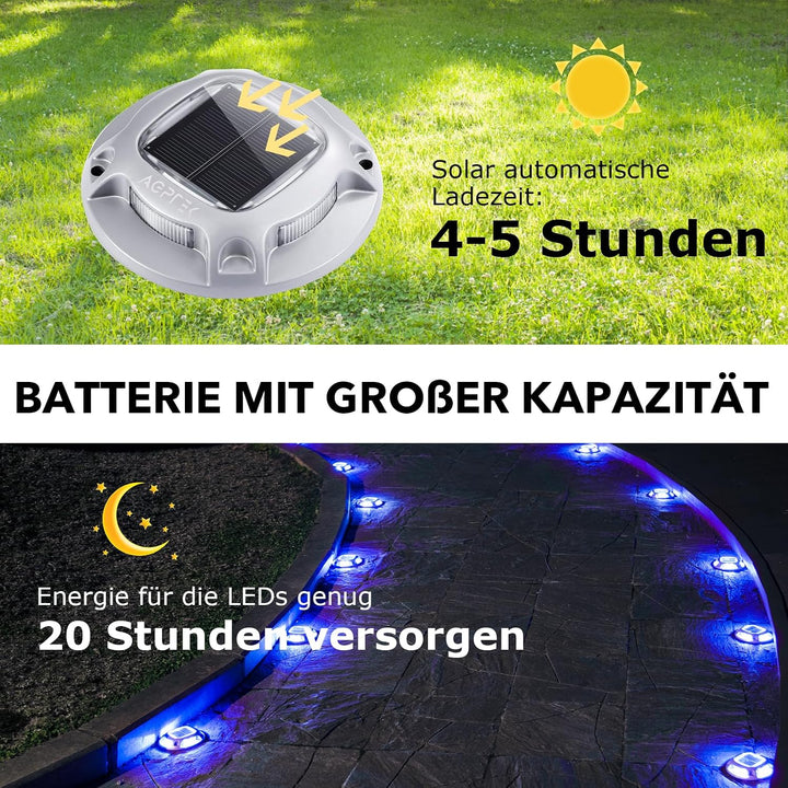 AGPTEK 8 Stück Solar Bodenleuchten Aussen 2 Farbmodi IP68 Wasserdicht Solar Deck Lights Aluminium Bo