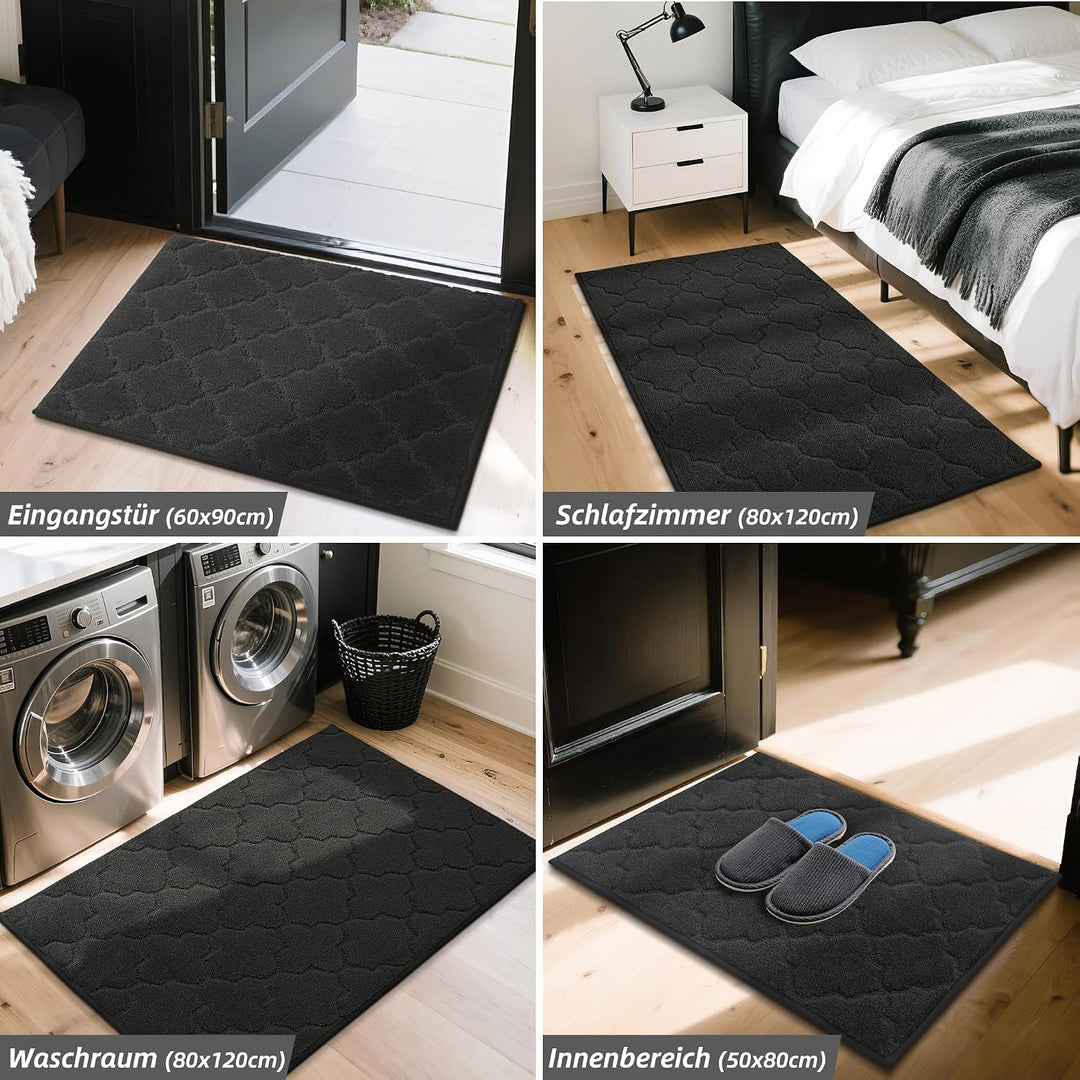 COSY HOMEER Fussmatte Innen 50 x 80 cm, Schmutzfangmatte Schwarz 50 x 80 cm (Rechteckig) Schwarz, 50