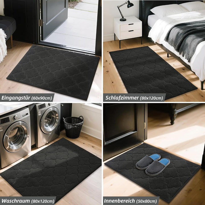 COSY HOMEER Fussmatte Innen 50 x 80 cm, Schmutzfangmatte Schwarz 50 x 80 cm (Rechteckig) Schwarz, 50