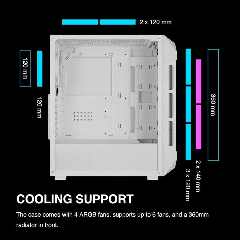 GAMDIAS Aura GC1 Elite WH ARGB Gaming Gehäuse, AURA GC1 ELITE WH ARGB
