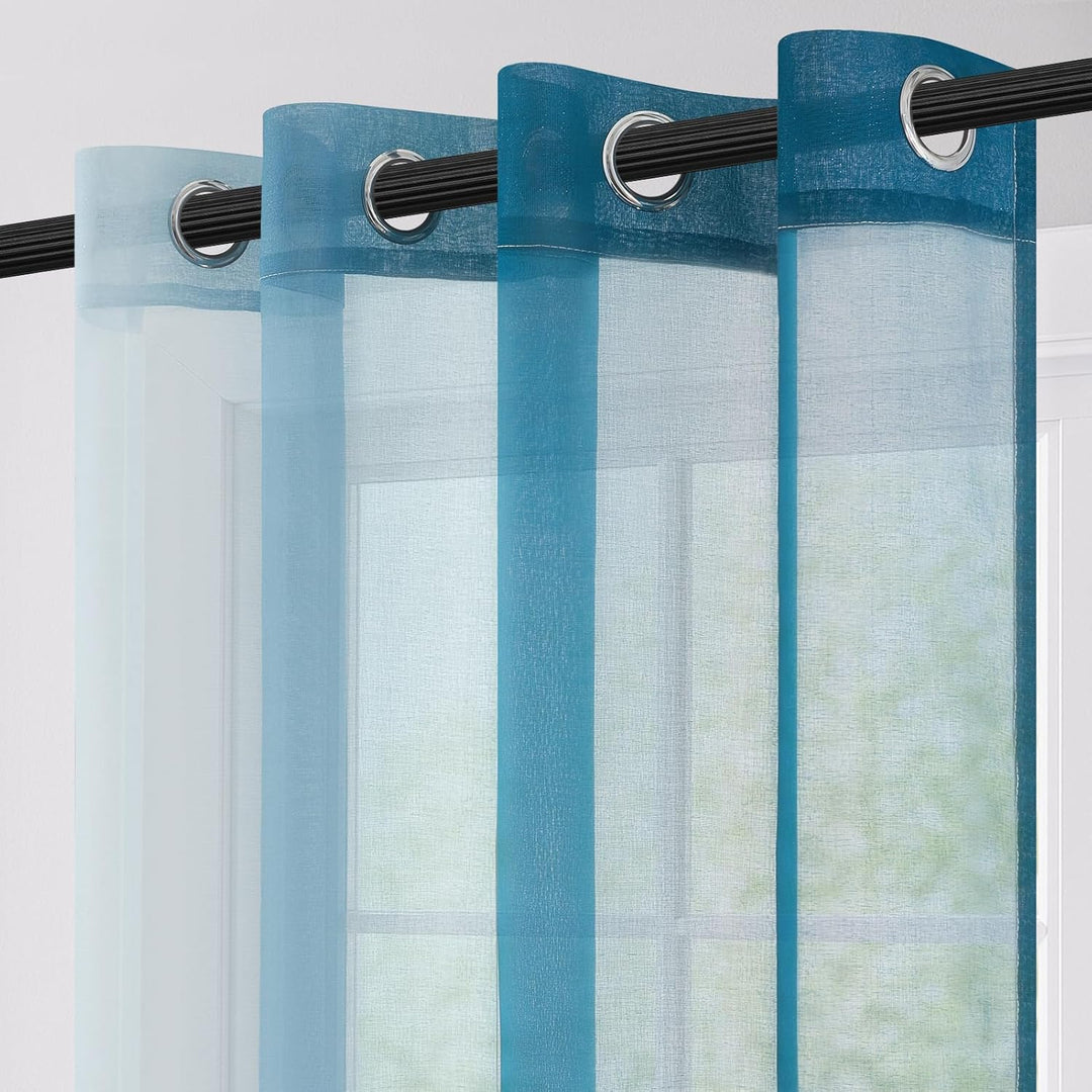 MRTREES Gardinen Voile mit Ösen Wohnzimmer Modern 2er Set Farbverlauf Tealblau, Vorhang Transparent