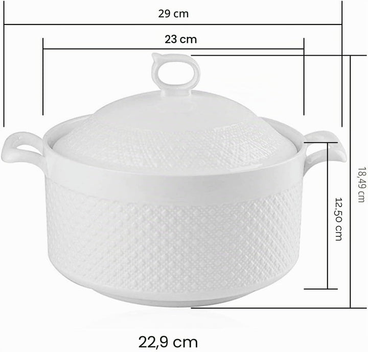 Weisse cremefarbene Suppenterrine mit Deckel, 3,6 l, grosse Porzellan-Suppen-Servierschale mit Griff