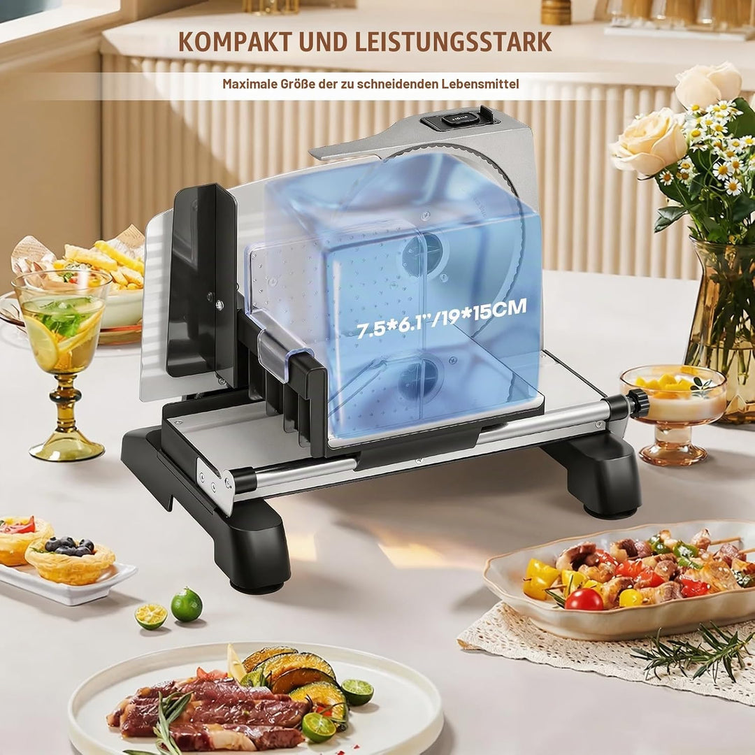 Moongiantgo Allesschneider Elektrisch Brotschneidemaschine mit 2x Abnehmbarer 19cm Edelstahlklinge,