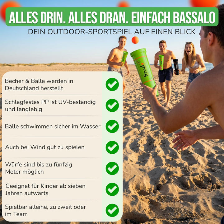 BASSALO Cupball - Sportspiel für Kinder, Jugendliche, Erwachsene 2 Spieler Starter Set Plus, 2 Spiel