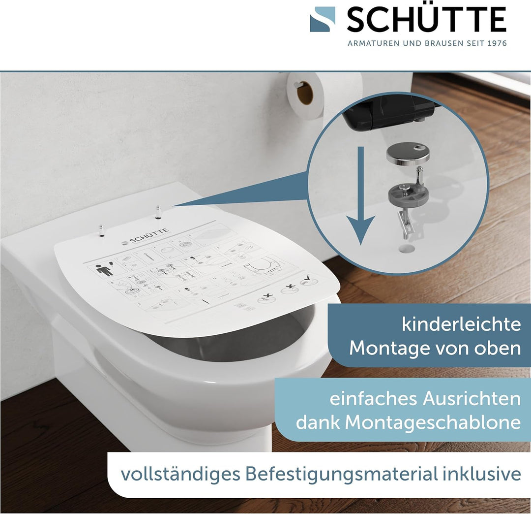 SCHÜTTE WC-Sitz mit Absenkautomatik, Abnehmbarer Klodeckel aus bruchsicherem Duroplast Schwarz, Schw