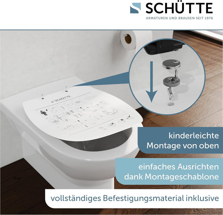 SCHÜTTE WC-Sitz mit Absenkautomatik, Abnehmbarer Klodeckel aus bruchsicherem Duroplast Schwarz, Schw