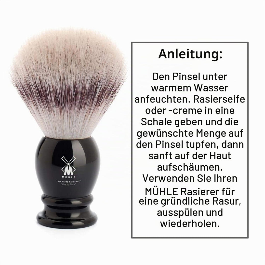 MÜHLE Classic Rasierpinsel - Rasurpinsel mit Silvertip Fibre - small/klein - Griff aus schwarzem Ede