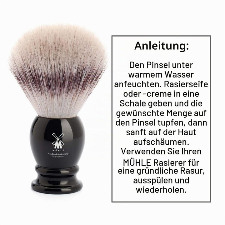 MÜHLE Classic Rasierpinsel - Rasurpinsel mit Silvertip Fibre - small/klein - Griff aus schwarzem Ede