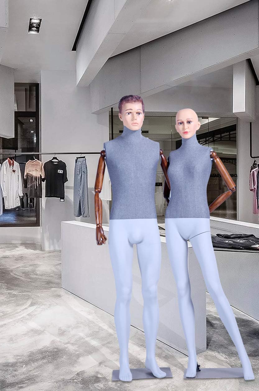 DF1-9D-MB Weiblich Stoffbezogener Oberkörper und Massive bewegliche holzarme schöne abstrakte Grau M