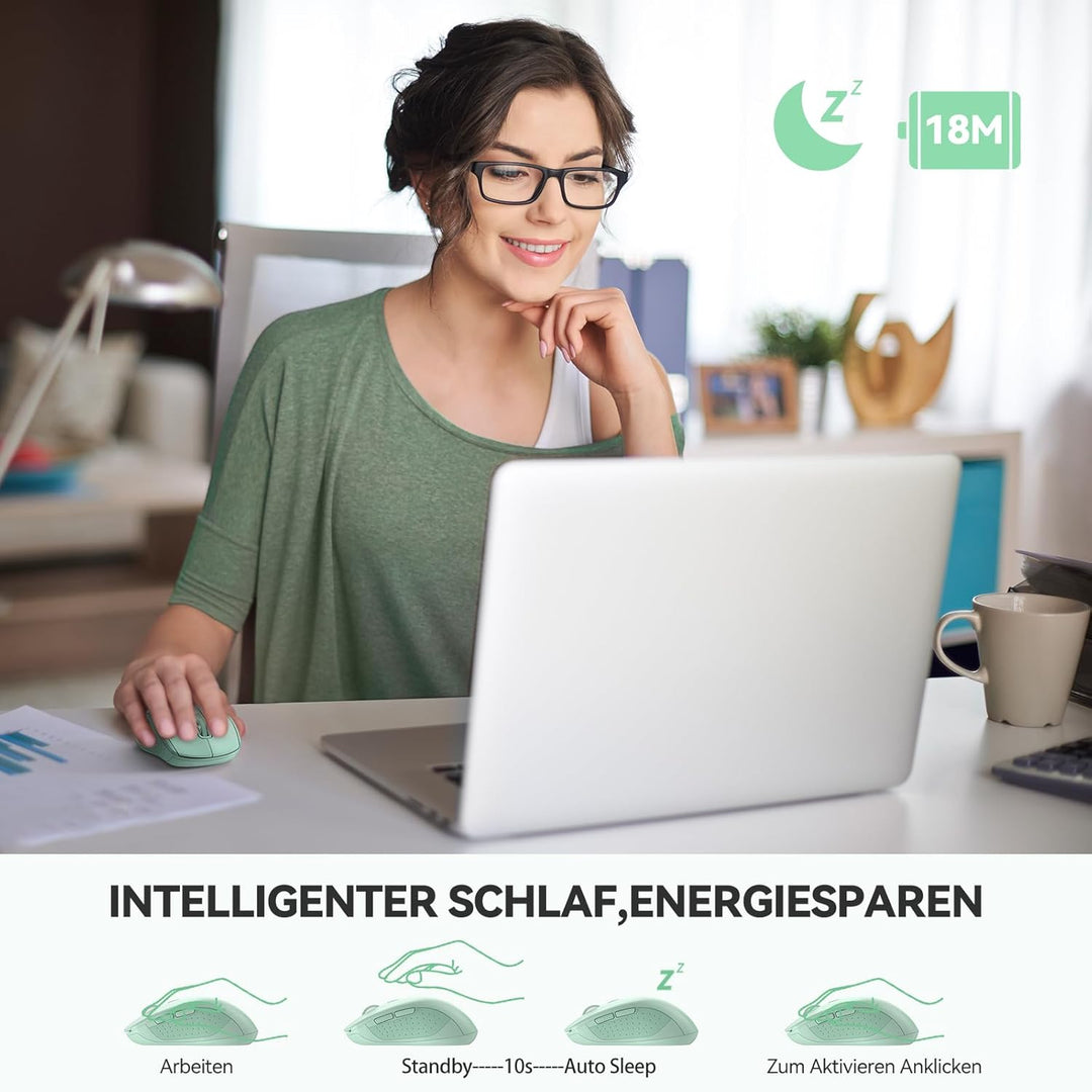 TECKNET Bluetooth Maus, 4000 DPI Maus Kabellos (Tri-Mode: BT 5.0/3.0+2.4GHz) Funkmaus mit USB-Empfän
