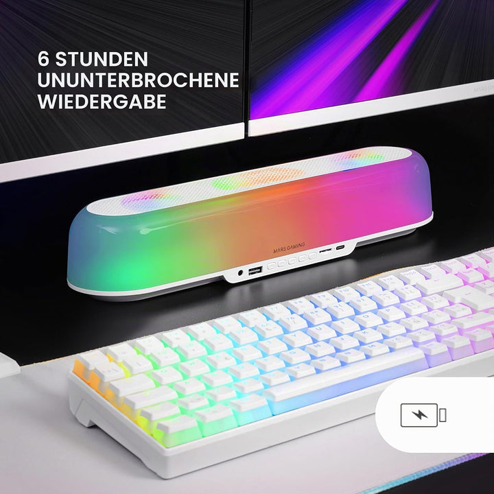 MARSGAMING MSB-ORB, Tragbarer Lautsprecher + Soundbar 20W, Orbilight RGB 360° Beleuchtung, Soundbar