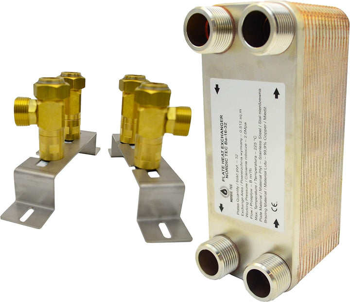 Edelstahl Plattenwärmetauscher Nordic Tec Ba-16-32 Wärmetauscher 32 Platten 130kW 1” mit Isolierung