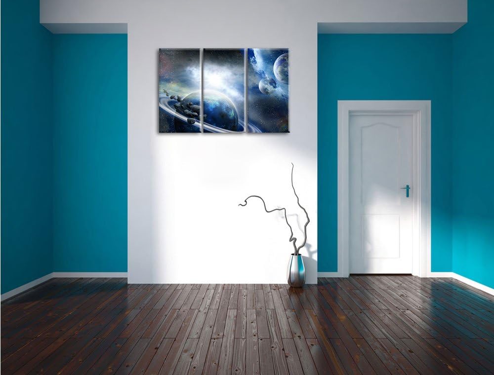 Pixxprint Planeten Meteoriten im Weltall als Leinwandbild - Grösse: 3-Teilig (120x80cm) - Wandbild -