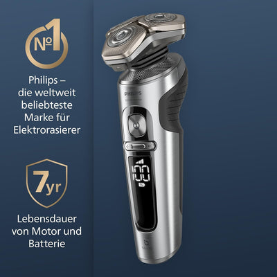 Philips Shaver S9000 Prestige, elektrischer Nass- und Trockenrasierer, helles Chrom, Lift & Cut-Rasi