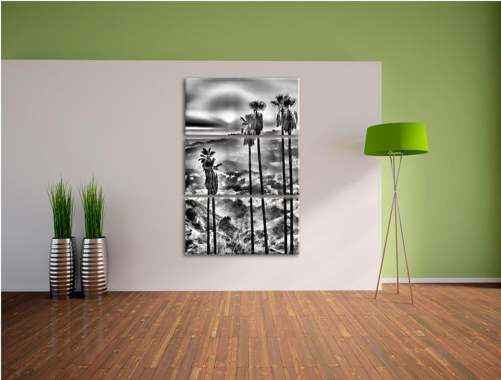 Pixxprint Palmen im Sonnenuntergang / 3-Teilig/Gesamtmass 120cm Leinwandbild bespannt auf Holzrahmen