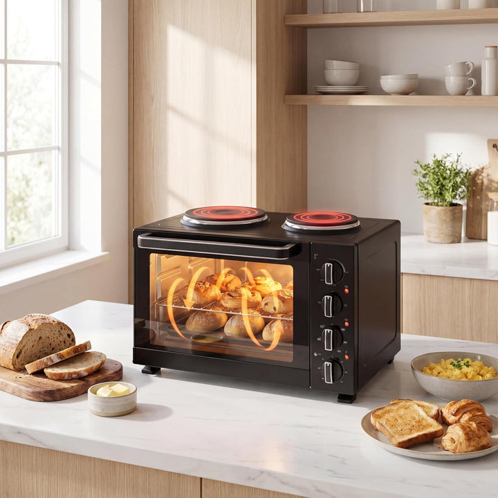 Tristar Heissluftofen mit 2 Kochplatten, 35 L Kapazität, 3200 W, Stahlgehäuse, kompakte Miniküche fü