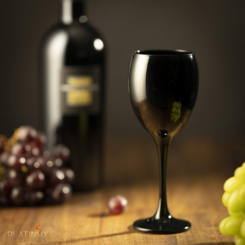 PLATINUX Schwarze Weingläser aus Glas Wasserglas Set 6 Teilig max. 320ml Getränkeglas Weissweingläse