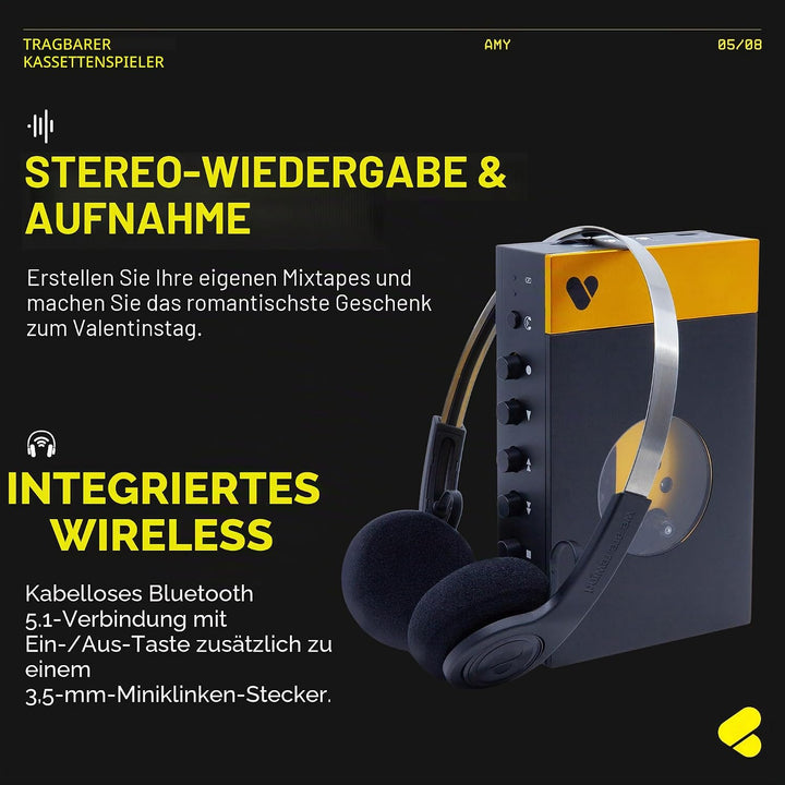 We are Rewind Tragbarer Kassettenspieler – Kassettenrekorder mit Bluetooth-Verbindung, Lautsprecher