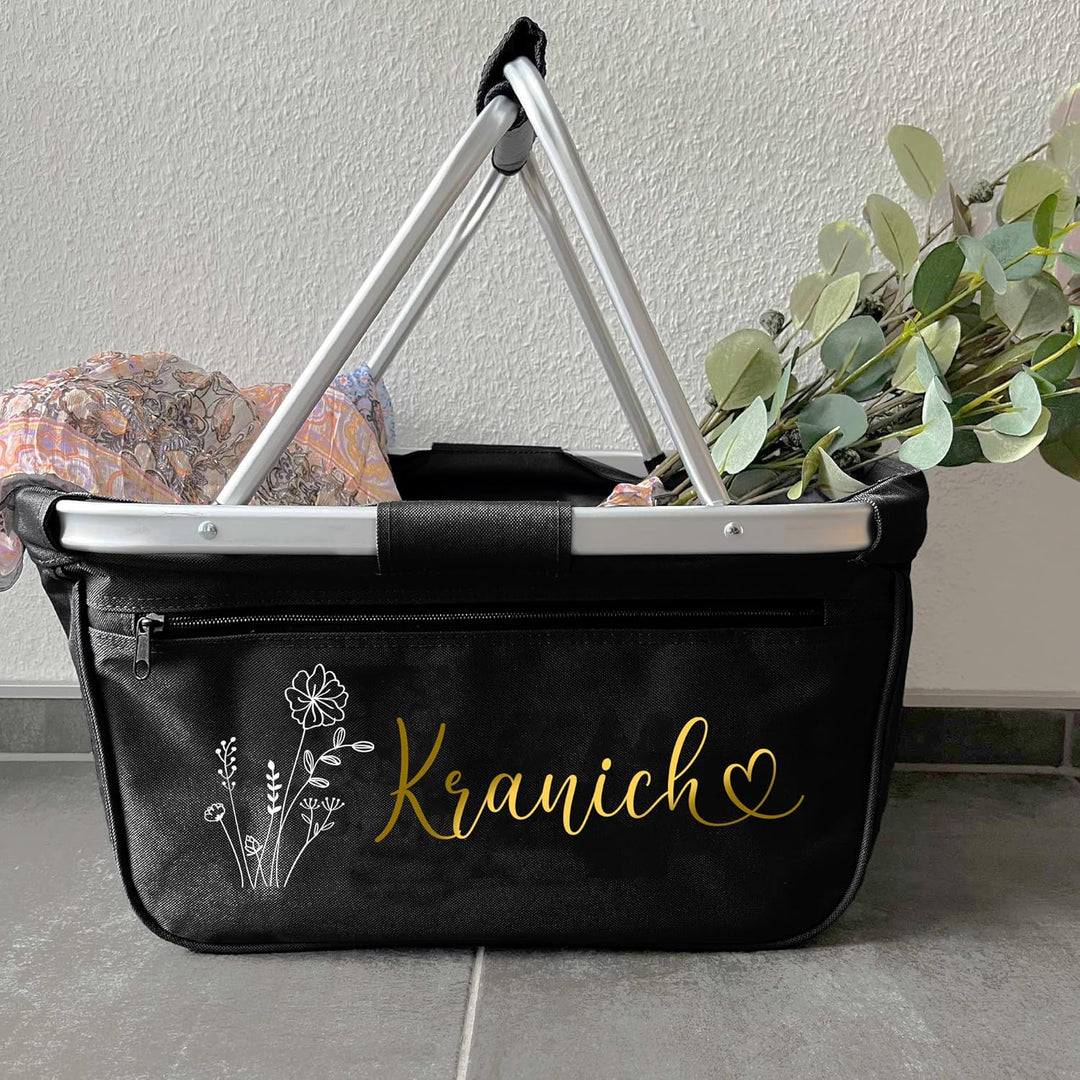 Personalisierter Einkaufskorb I Geschenk für Frauen & Oma I Faltbar mit Name & Blumenmotiv I Geschen