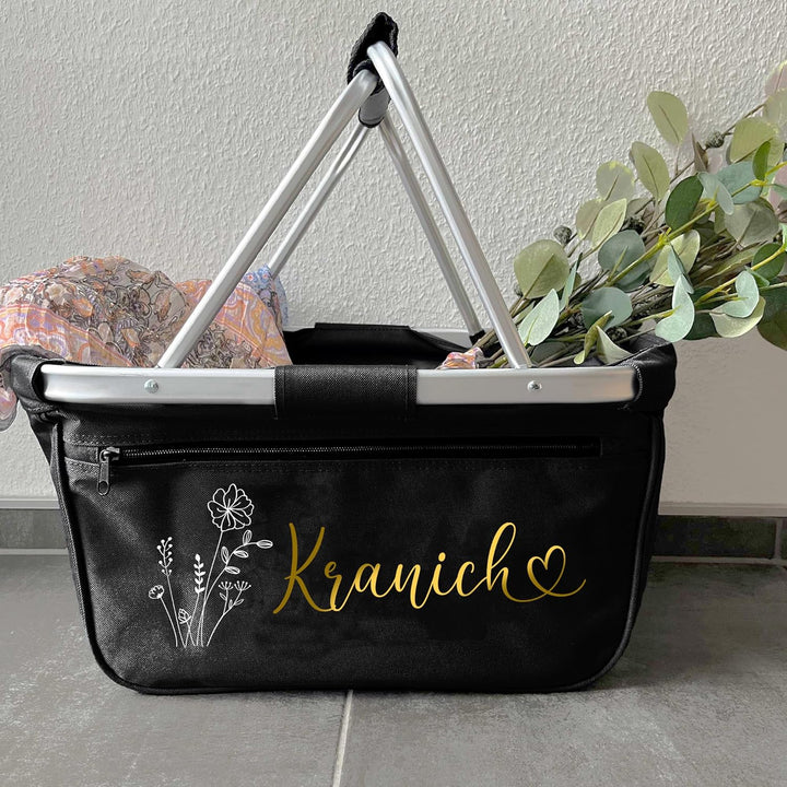 Personalisierter Einkaufskorb I Geschenk für Frauen & Oma I Faltbar mit Name & Blumenmotiv I Geschen