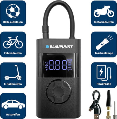 Blaupunkt Tragbare Akku-Luftpumpe TPM 124, Kompressor für Fahrräder, Motorräder, Auto & Bälle, mit P